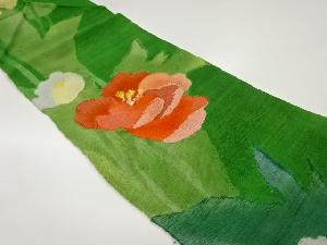 手織り紬すくい織花葉模様織出し名古屋帯